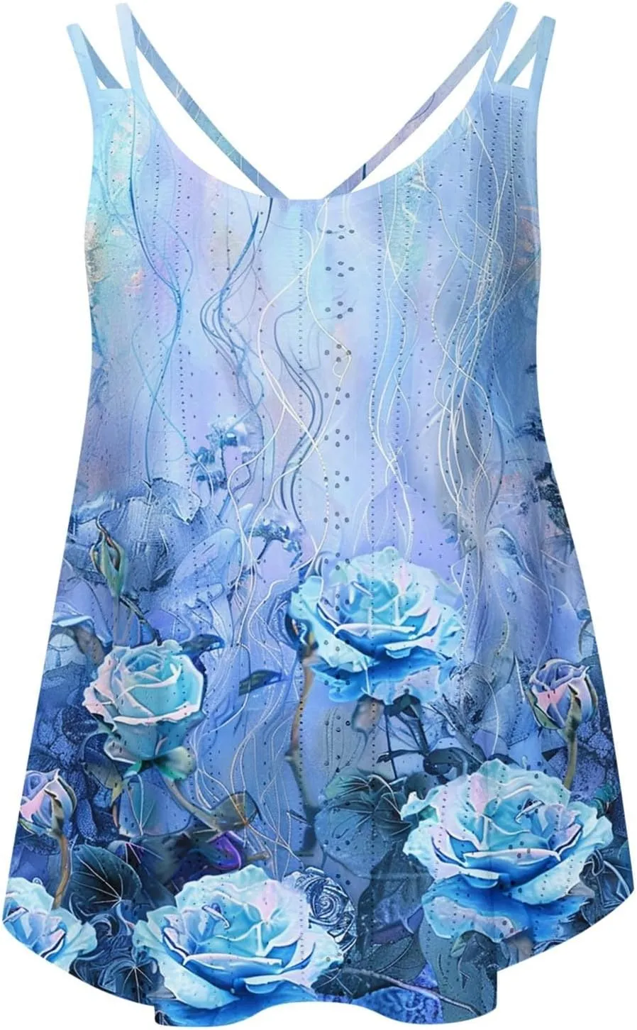 Women Crew Neck Tops Sleeveless Summer Shirts Floral Print Tank Tops Spaghetti Straps Casual Blouses Shirt Flowy Tee