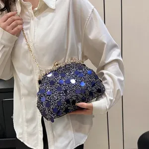 Women Evening Clutch Bag Solid Vintage Crossbody Purse Shiny Luxury Ladies Tote Bag Trend Chain Cluth Party Handbags Bags