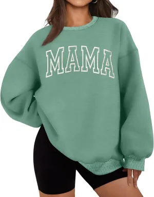 Women Mama Sweatshirt Oversized Embroidered Mama Print Pullover Tops Fall Winter Trendy Long Sleeve Crewneck Shirts