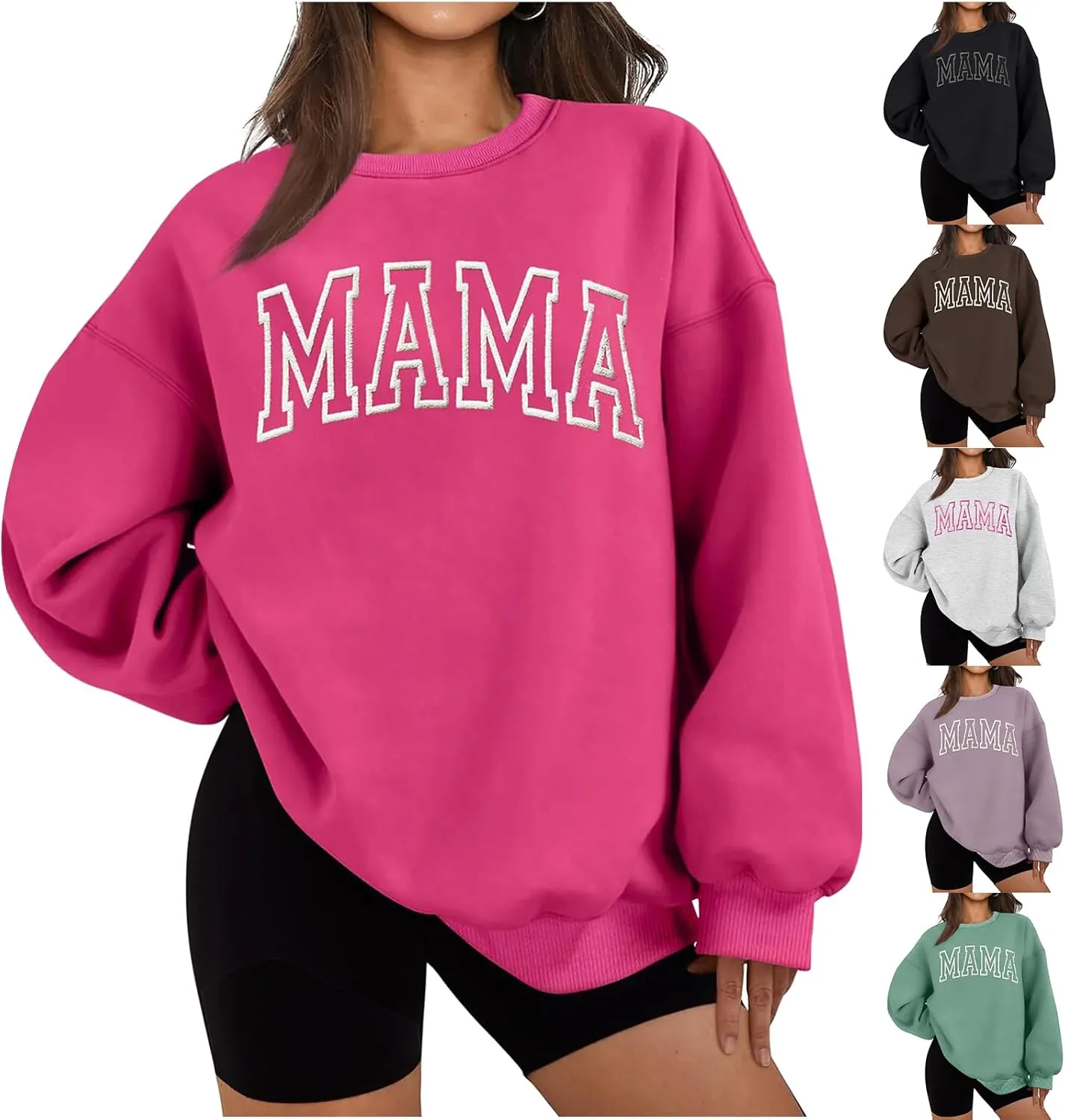 Women Mama Sweatshirt Oversized Embroidered Mama Print Pullover Tops Fall Winter Trendy Long Sleeve Crewneck Shirts