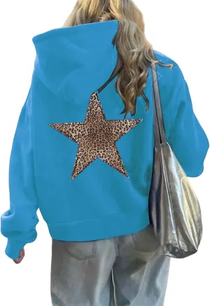 Women Oversized Sweatshirt Leopard Star Hoodies Casual Long Sleeve Sweaters Thick Warm Tops Coat Fashion Fall Clothes