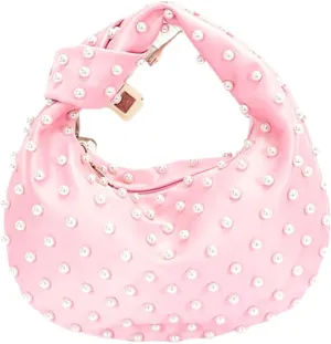 Women Pearl Studded Satin Evening Clutch Top Handle Soft Clutch Bag Party Wedding Elegant Prom Purse
