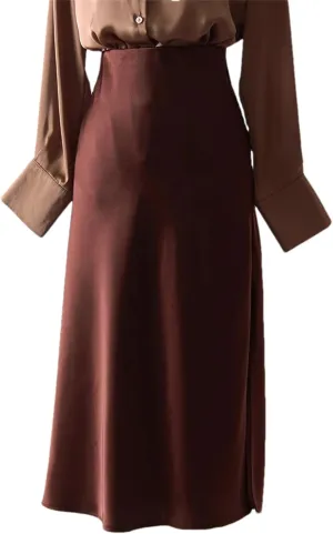 Women Satin Slit Skirts Midi A Line Skirts Formal Office Women's Midi Skirts