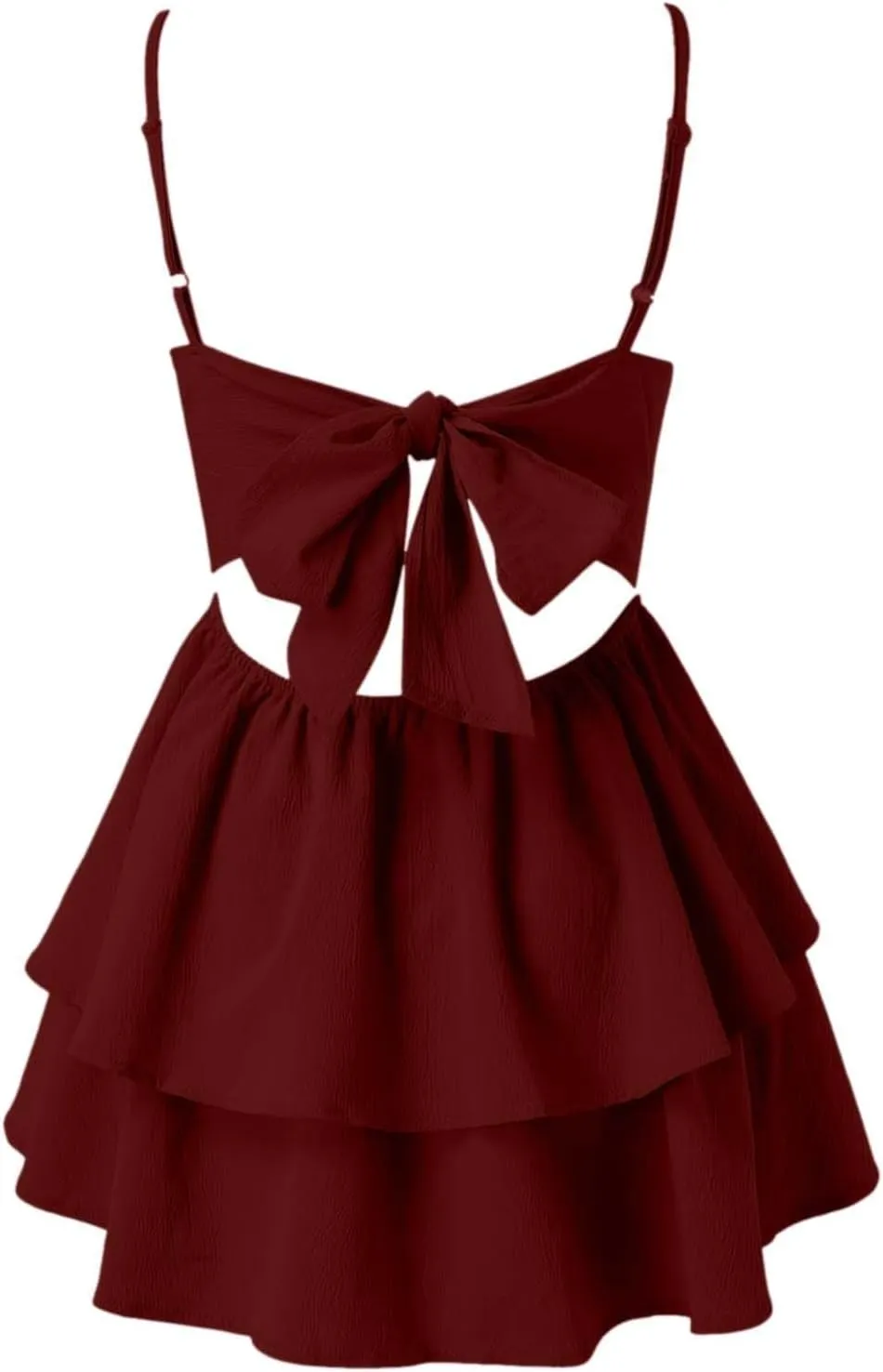 Women Summer Boho Ruffle Short Dress Strappy Layered Flowy Swing Tube Dress Solid Color Casaul Sun Beach Mini Dresses