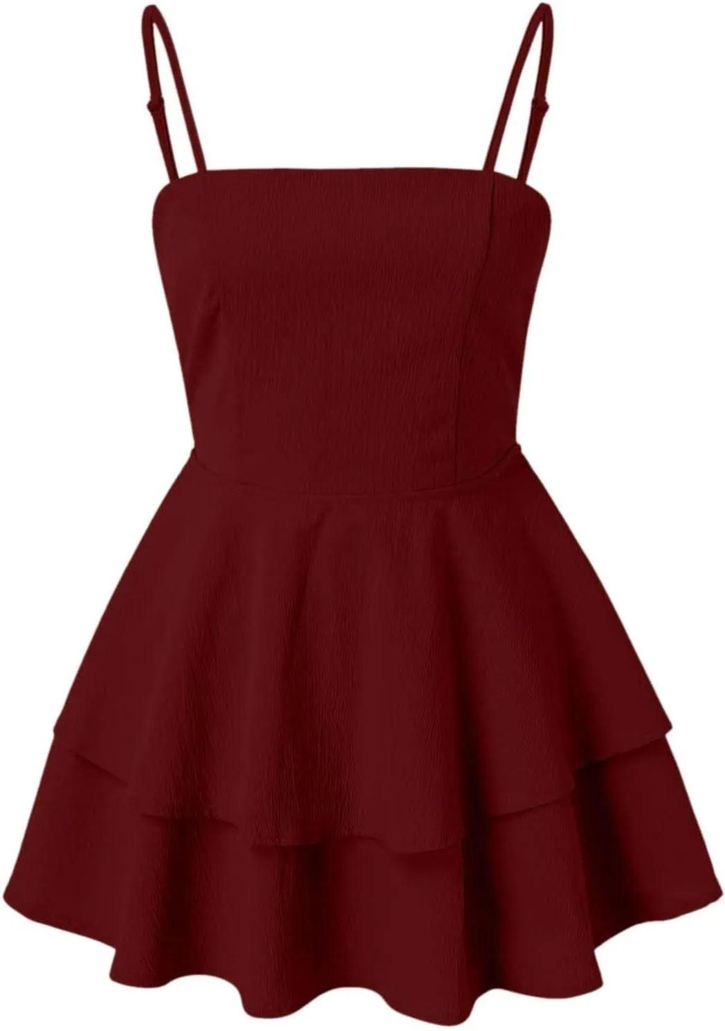 Women Summer Boho Ruffle Short Dress Strappy Layered Flowy Swing Tube Dress Solid Color Casaul Sun Beach Mini Dresses