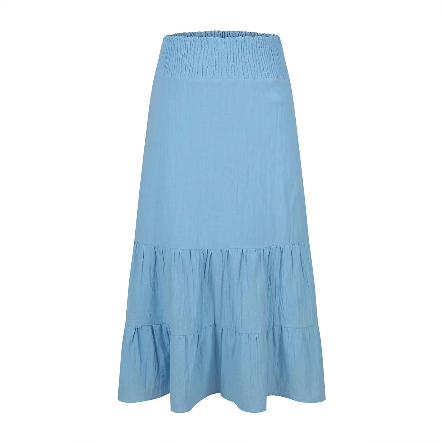 Women Summer Midi Skirts Flowy Elastic High Waist Pleated Tiered Casual Swing Boho A Line Ruffle Skirt