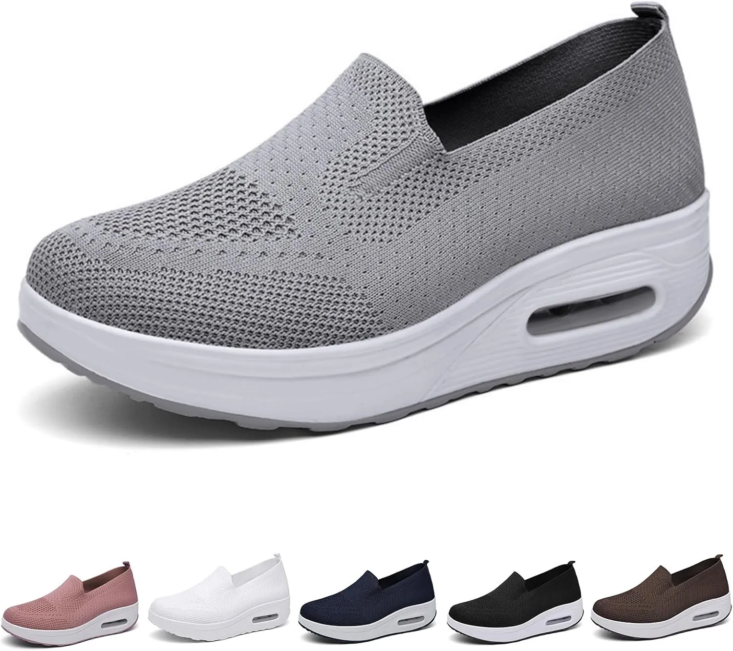 Women Wedge Shoes Breathable Mesh Sneakers Non Slip Casual Knit Boat Loafers Air Cushion Slip On Comfort Walking Shoes Comfortable Women's Orthopedic Platform Sneakers