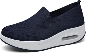 Women Wedge Shoes Breathable Mesh Sneakers Non Slip Casual Knit Boat Loafers Air Cushion Slip On Comfort Walking Shoes Comfortable Women's Orthopedic Platform Sneakers