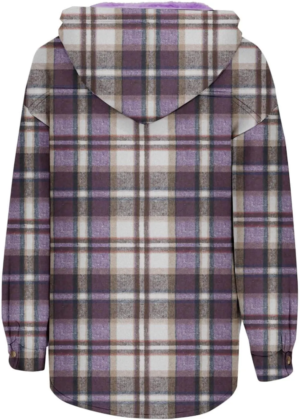Women Wool Blend Trench Coat Plaid Trench Coat Fleece Sherpa Lined Shacket Jacket Hooded Oversized Color Block Hoodie
