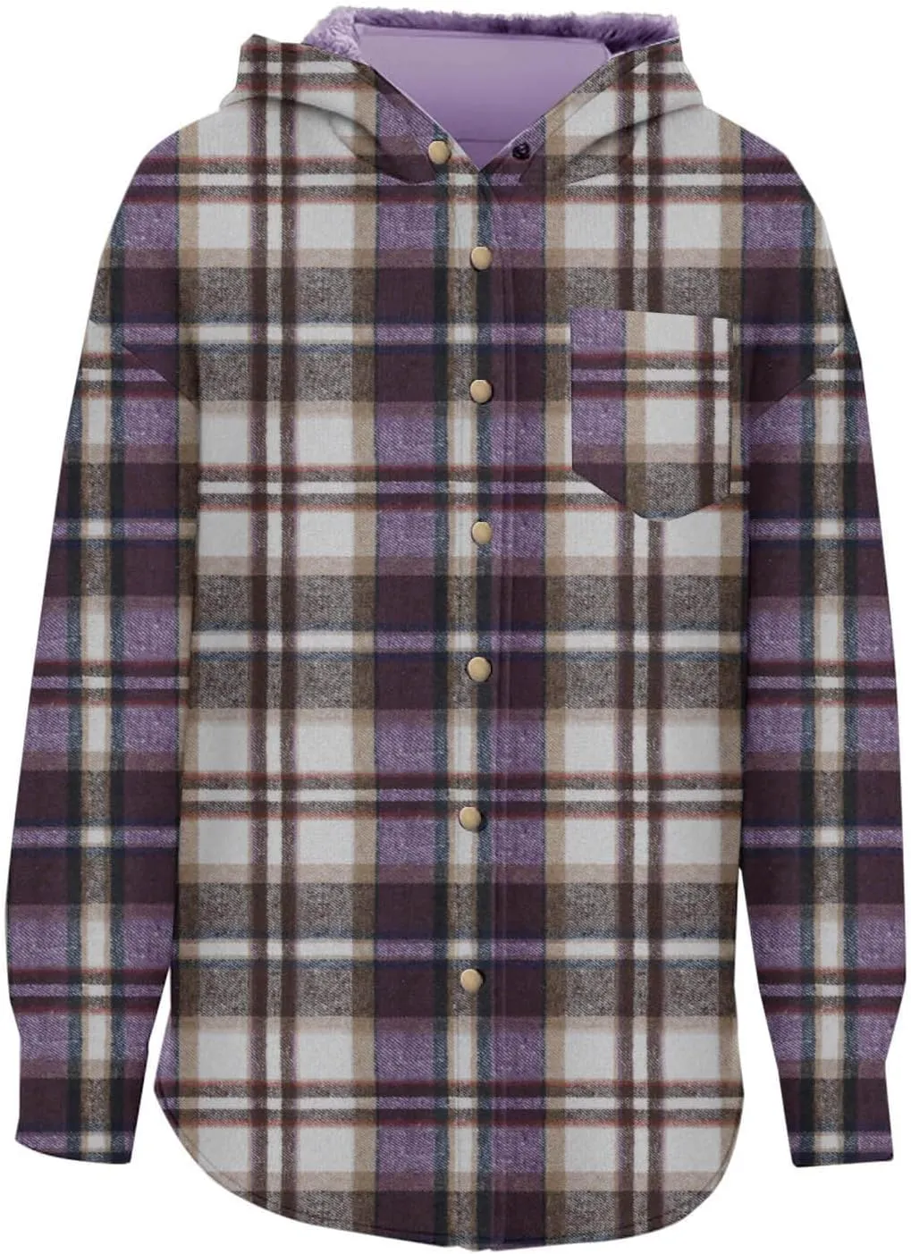 Women Wool Blend Trench Coat Plaid Trench Coat Fleece Sherpa Lined Shacket Jacket Hooded Oversized Color Block Hoodie