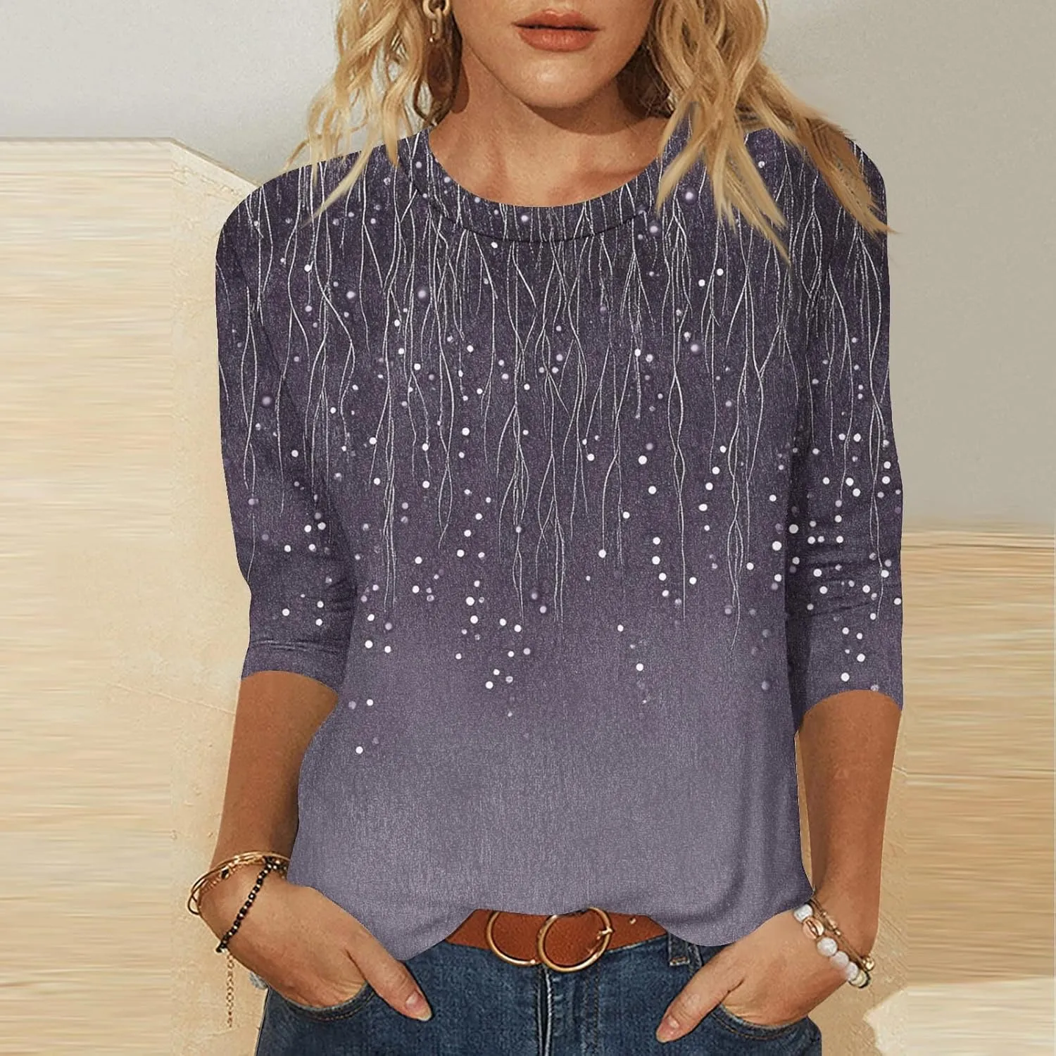 Womens 2025 Floral Boho Summer Tops 3/4 Length Sleeve Shirts Trendy Fashion Blouses Tunics Beach Vacation Clothes
