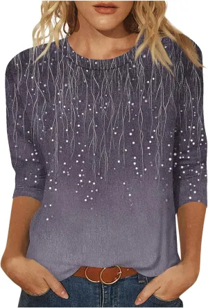 Womens 2025 Floral Boho Summer Tops 3/4 Length Sleeve Shirts Trendy Fashion Blouses Tunics Beach Vacation Clothes