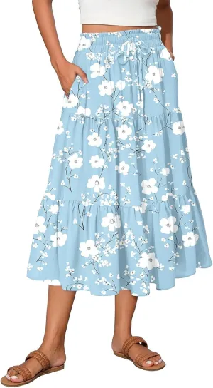 Women's 2025 Spring Summer High Waist Boho Floral Casual Flowy A Line Beach Long Skirts, S-2XL