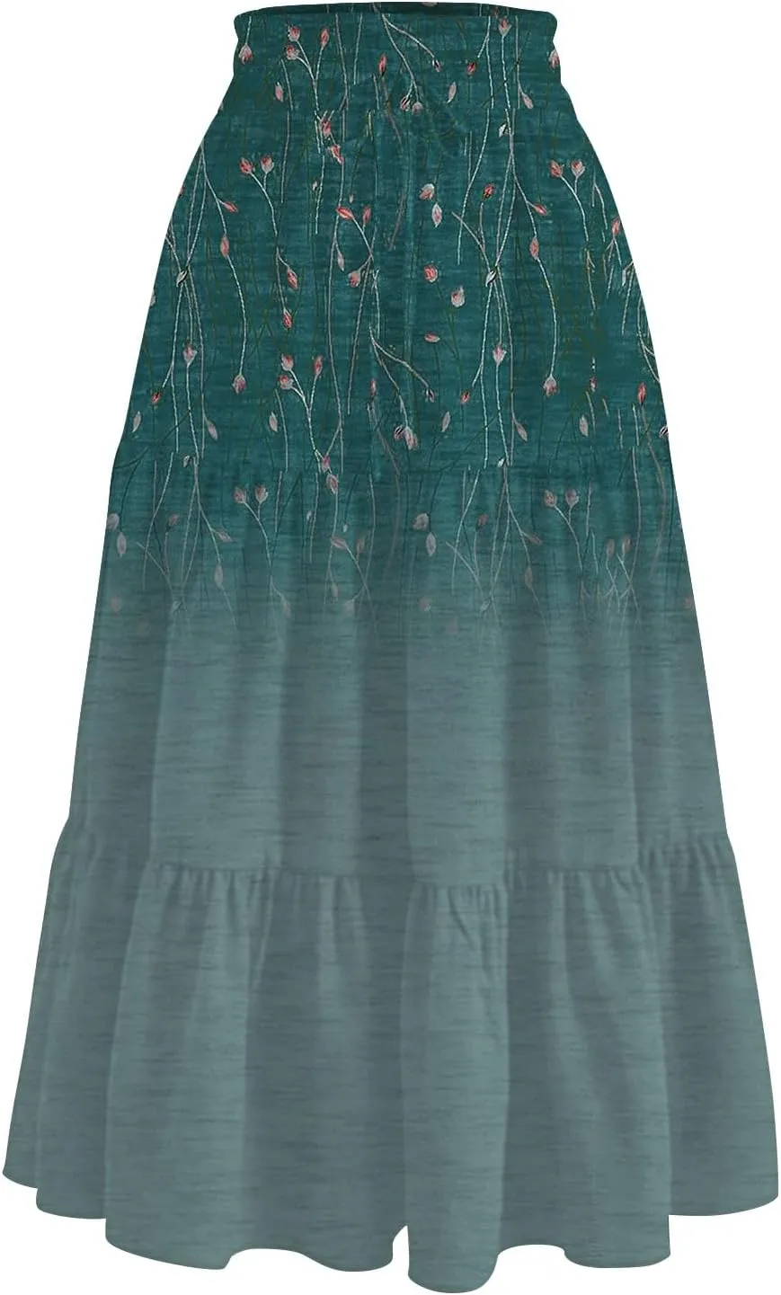 Women's 2025 Summer Bohemian Elastic Waist Gradient Flared A Line Midi Skirt with Pockets, S-2XL