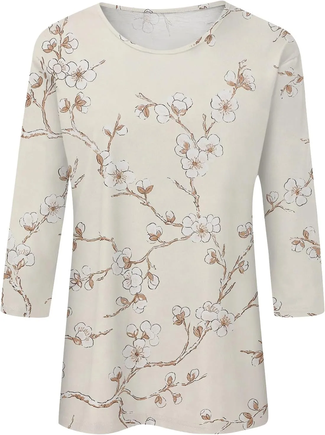 Women's 3/4 Sleeve Shirts Crew Neck Loose Tops Casual Floral Printed Tshirts Trendy Basic Tunic Summer Ladies Tops