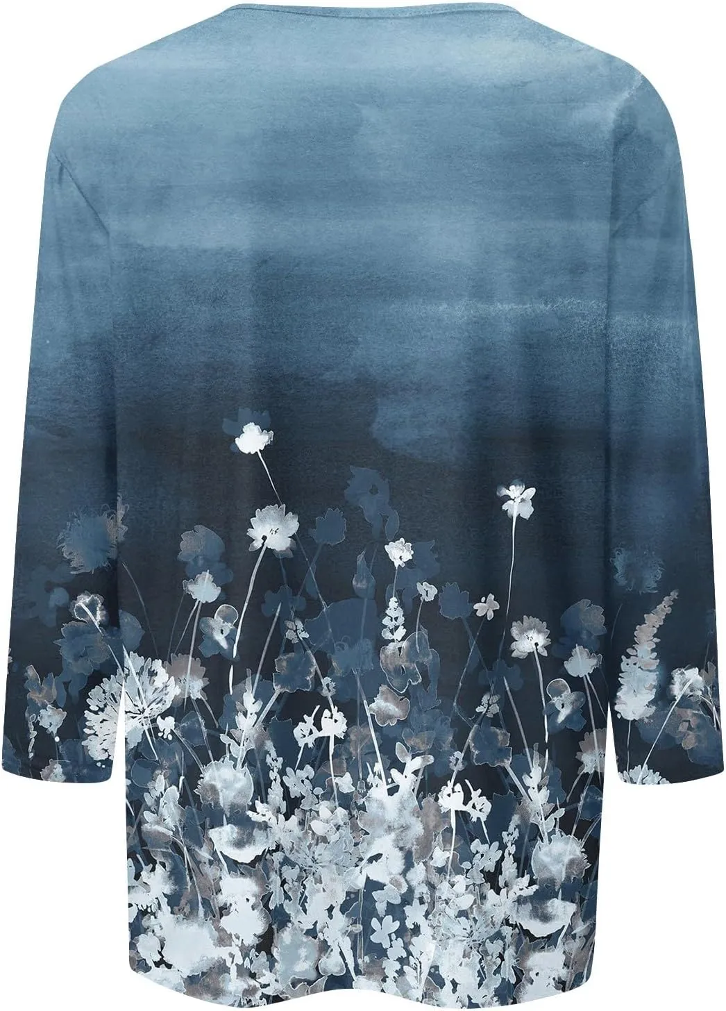 Women's 3/4 Sleeve Shirts Crew Neck Loose Tops Casual Floral Printed Tshirts Trendy Basic Tunic Summer Ladies Tops
