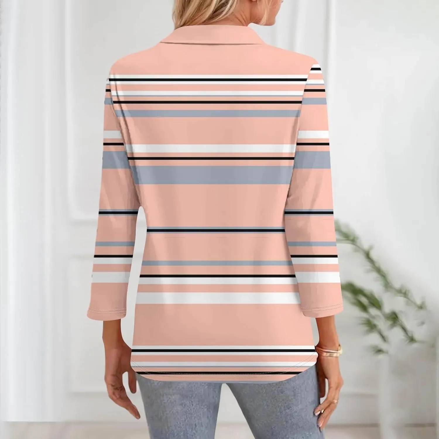 Women's 3/4 Sleeve Shirts V Neck Summer Polo Tops Casual Tunics Tops Basic Tees Blouse Loose Fit Plus Size S-3X