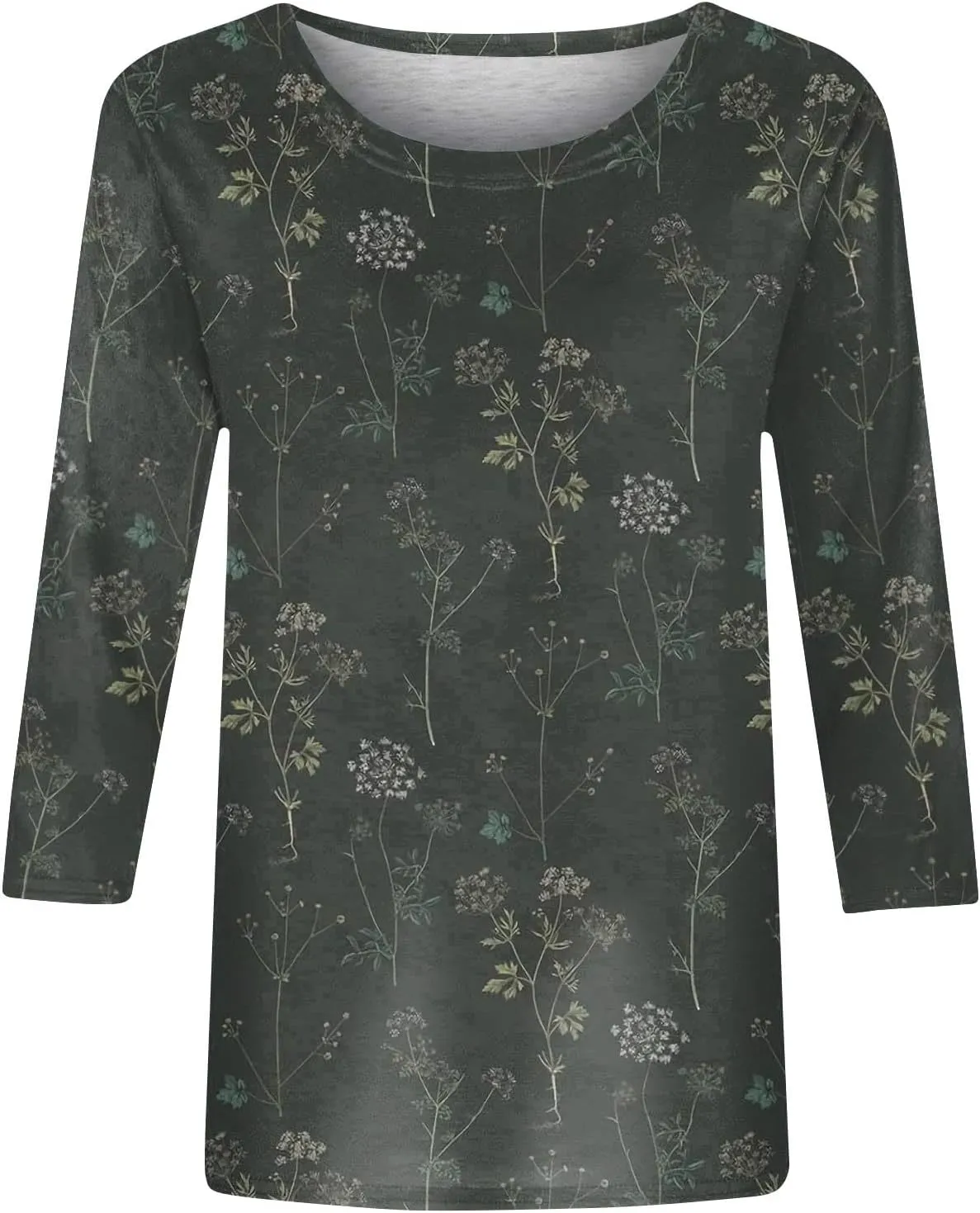 Womens 3/4 Sleeve Tops 2025 Spring Summer Print Round Neck Shirts Loose Fit Fashion Three Quarter Sleeve Tshirts