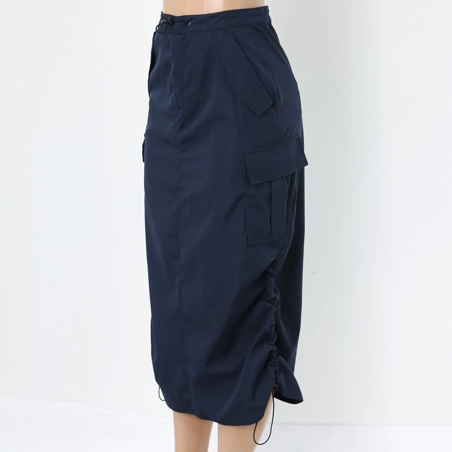 Women's Basic Pencil Skirts Women's Loose Casual Quick Drying Pleated Drawcord Work Suit Split Skirt Midi Skirt