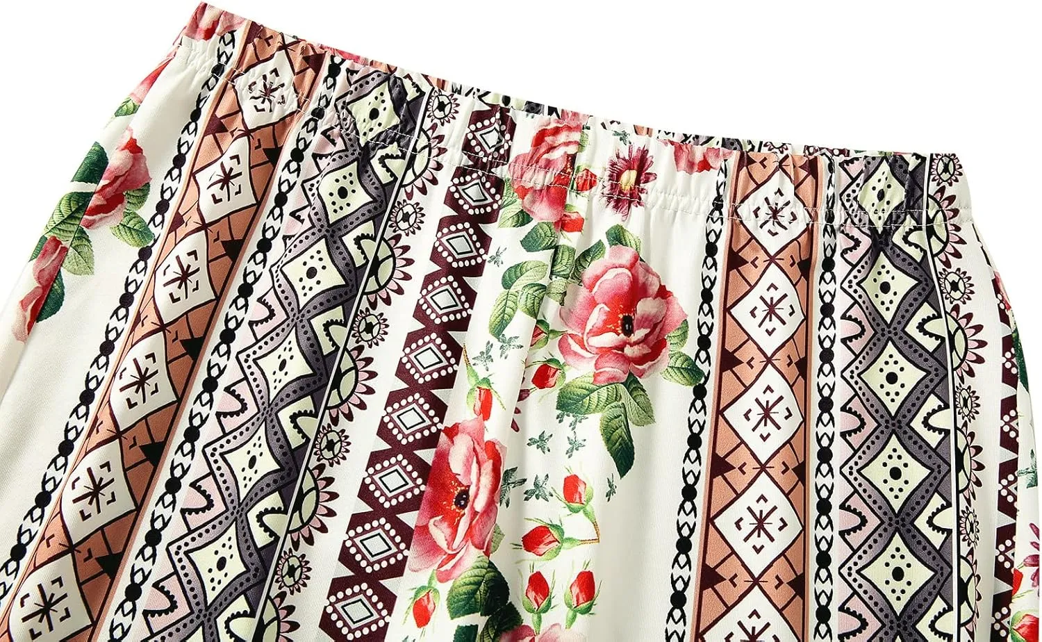 Womens Boho Flare Pants Retro Floral Print High Elastic Waist Bell Bottom Straight Wide Leg Yoga Palazzo Trousers