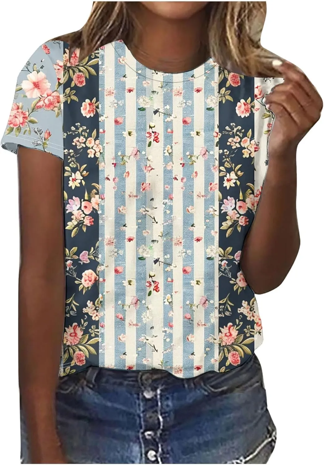 Womens Boho Floral Blouses Short Sleeve Summer Tops 2024 Trendy Tshirts Shirt Dressy Causal Ladies Clothes