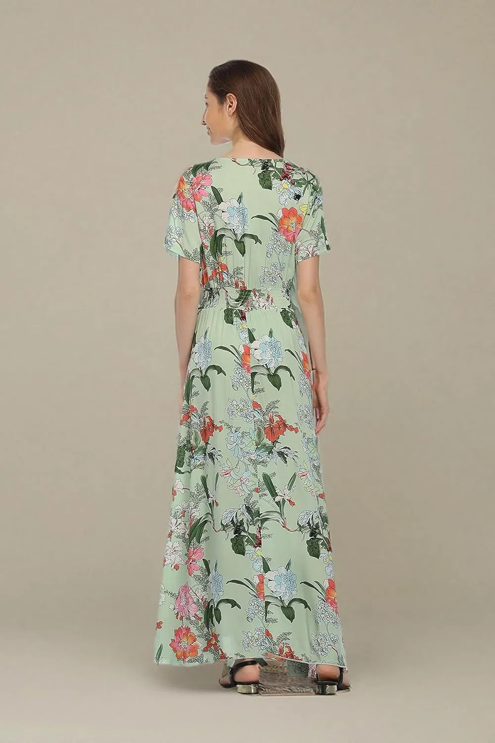 Women's Boho Floral Maxi Dress Summer Button Up Split Flowy Beach Party Dress