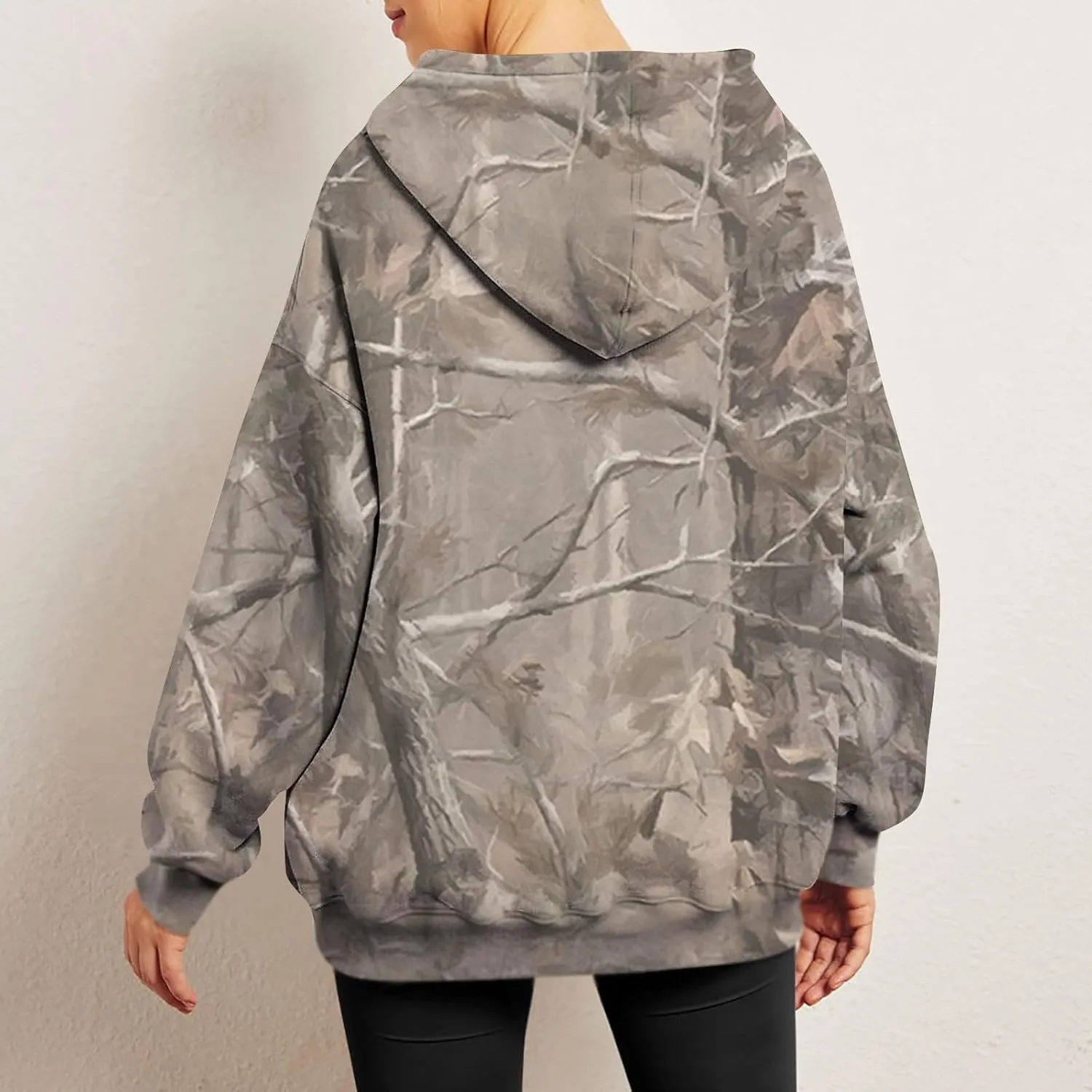 Womens Camo Hoodies Casual Loose Fit Long Sleeve Sweatshirts Oversized Maple Leaf Print Pullover Tops with Pocket