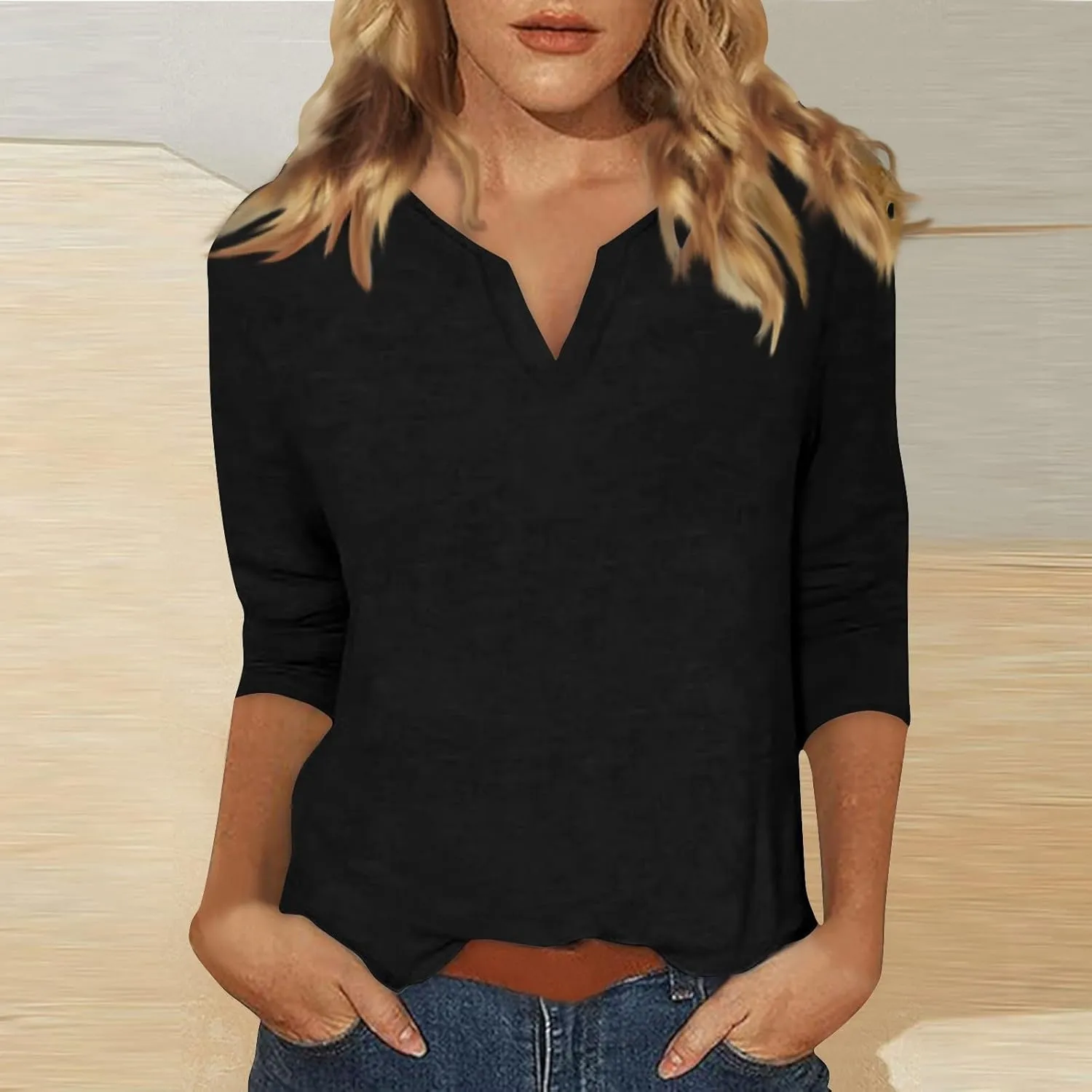 Women's Casual 3/4 Sleeve Loose Tunic Tops Lightweight Summer Blouses
