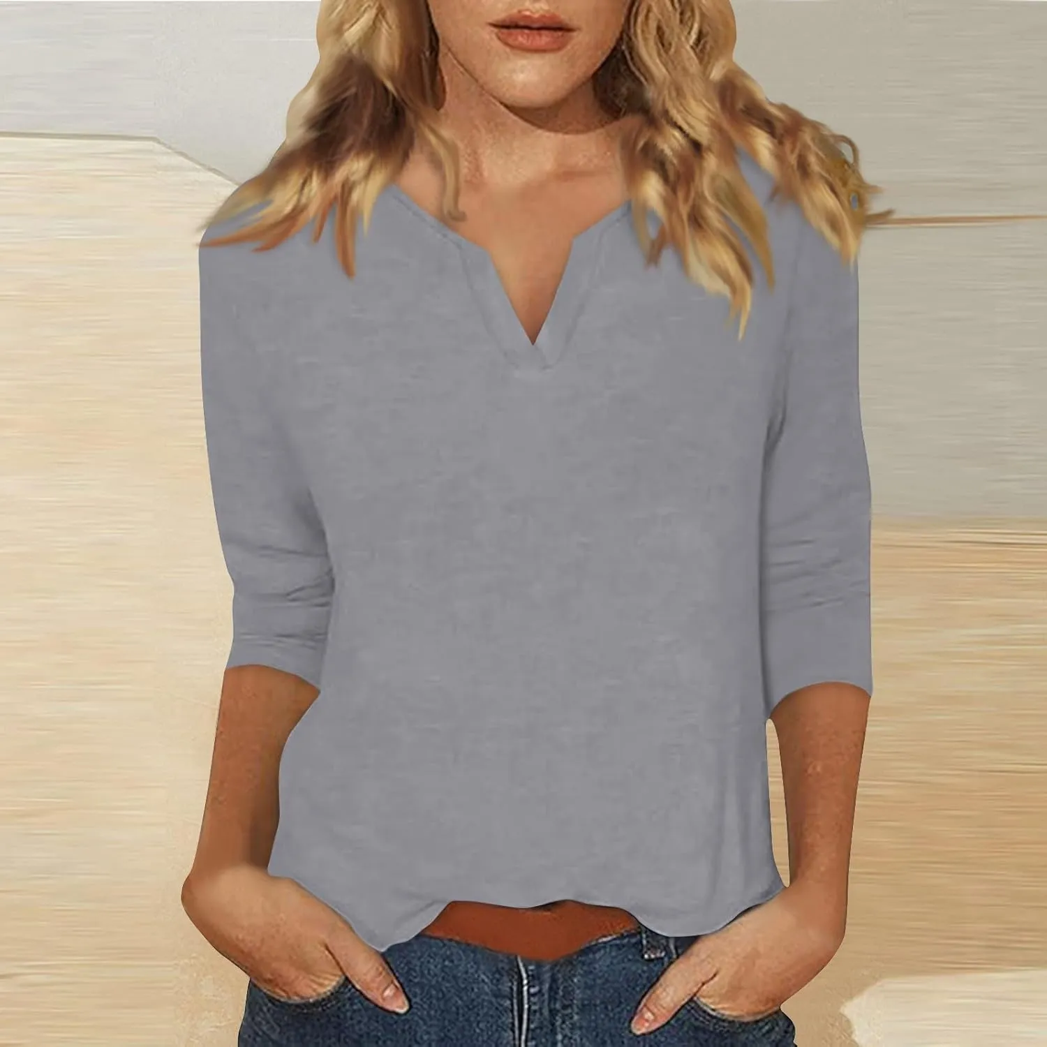 Women's Casual 3/4 Sleeve Loose Tunic Tops Lightweight Summer Blouses