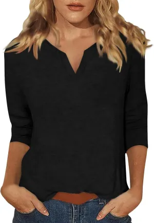 Women's Casual 3/4 Sleeve Loose Tunic Tops Lightweight Summer Blouses