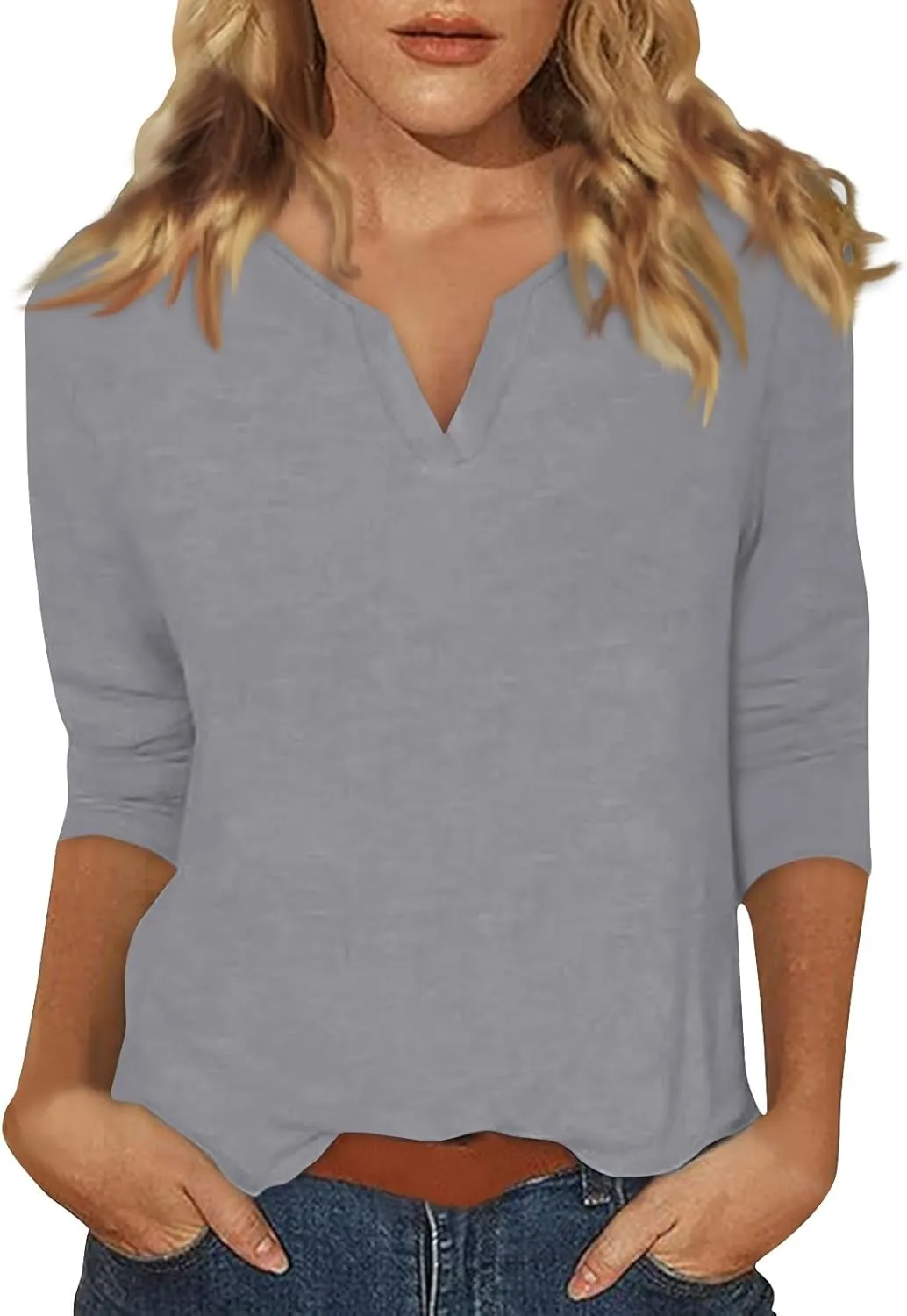 Women's Casual 3/4 Sleeve Loose Tunic Tops Lightweight Summer Blouses