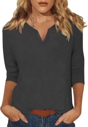 Women's Casual 3/4 Sleeve Loose Tunic Tops Lightweight Summer Blouses