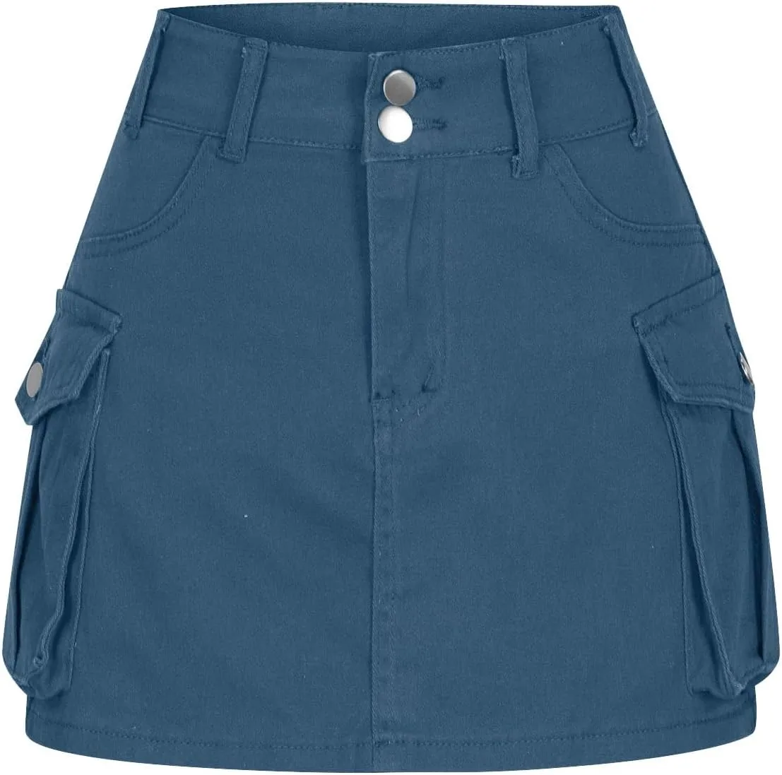 Women's Casual Button Zipper Skirt High Waist Solid Color Jean Skirt Stretch Sexy Cute Denim Skirts with Pockets
