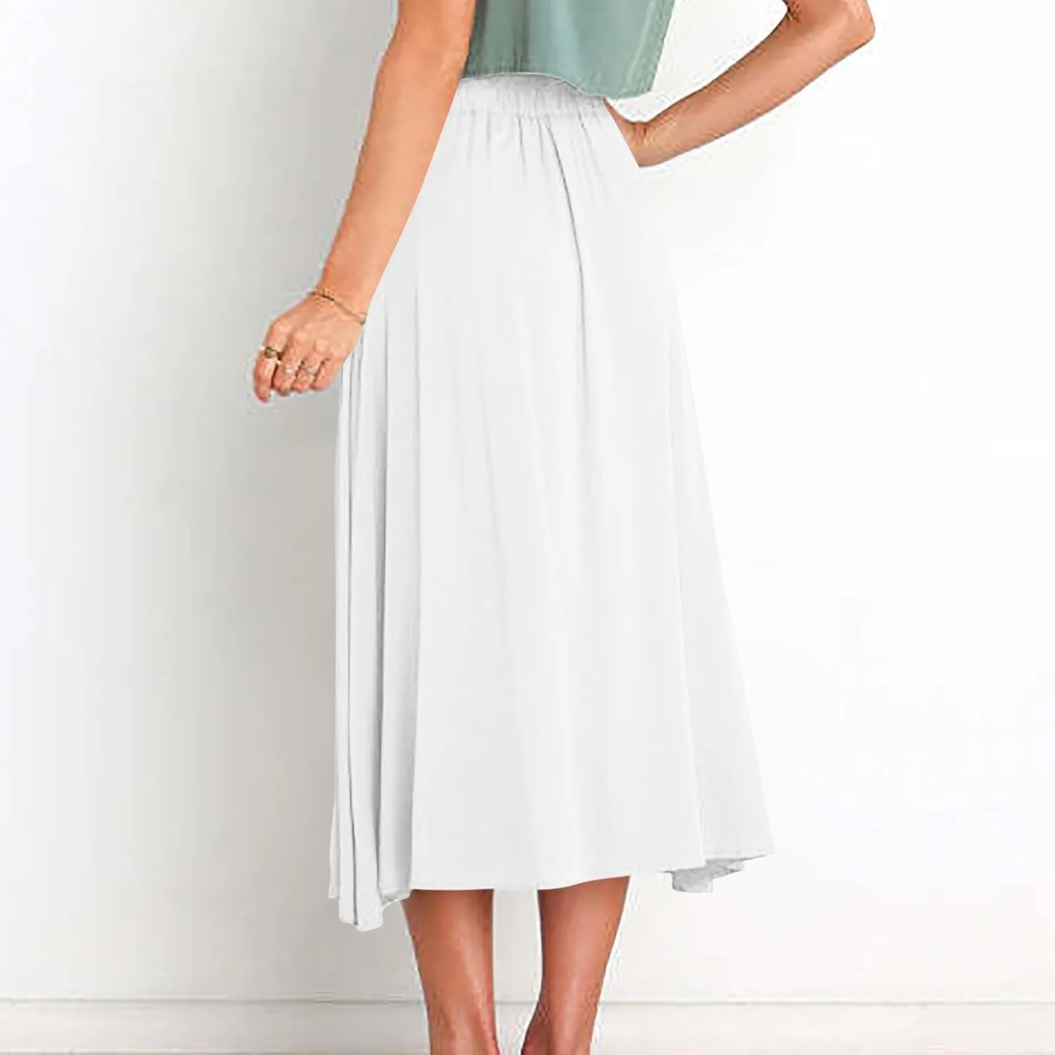 Womens Casual Front Button Skirts 2025 Summer Outfit Flowy Beach Skirts for Women Elastic High Waisted Midi Skirt