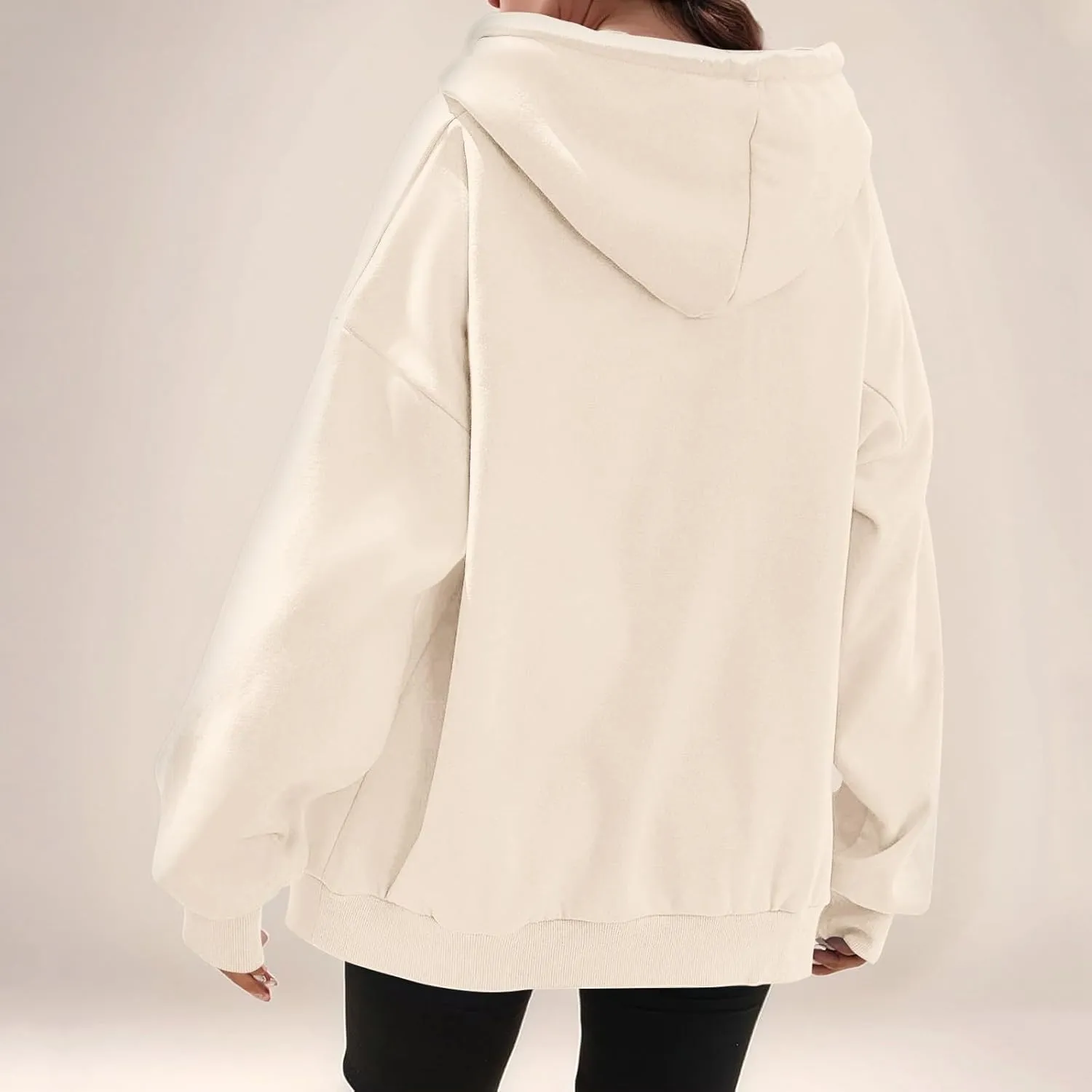 Womens Casual Full Zip Up Hoodies Oversized Long Sleeve Solid Sweatshirts Fall Trendy Comfy Loose Jacket with Pockets