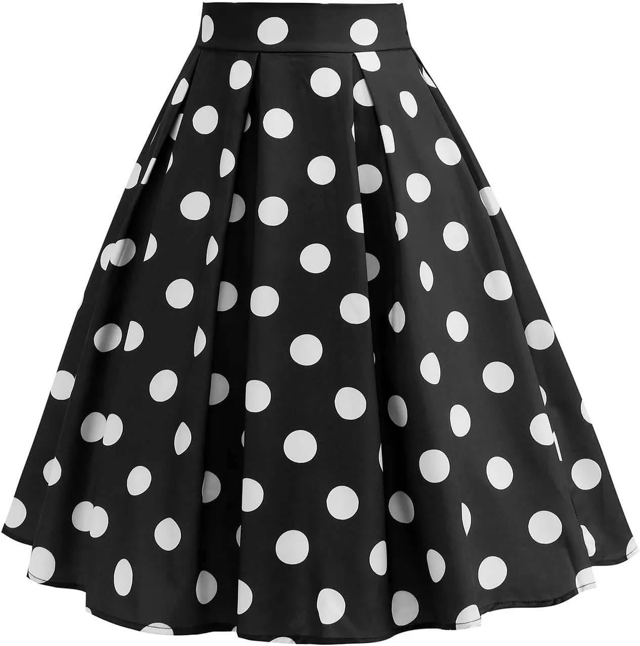 Women's Casual Midi Skater Skirt Polka Dot Print Pleated Flowy Tunic Skirts Cocktail Rockabilly Cute Prom Skirts