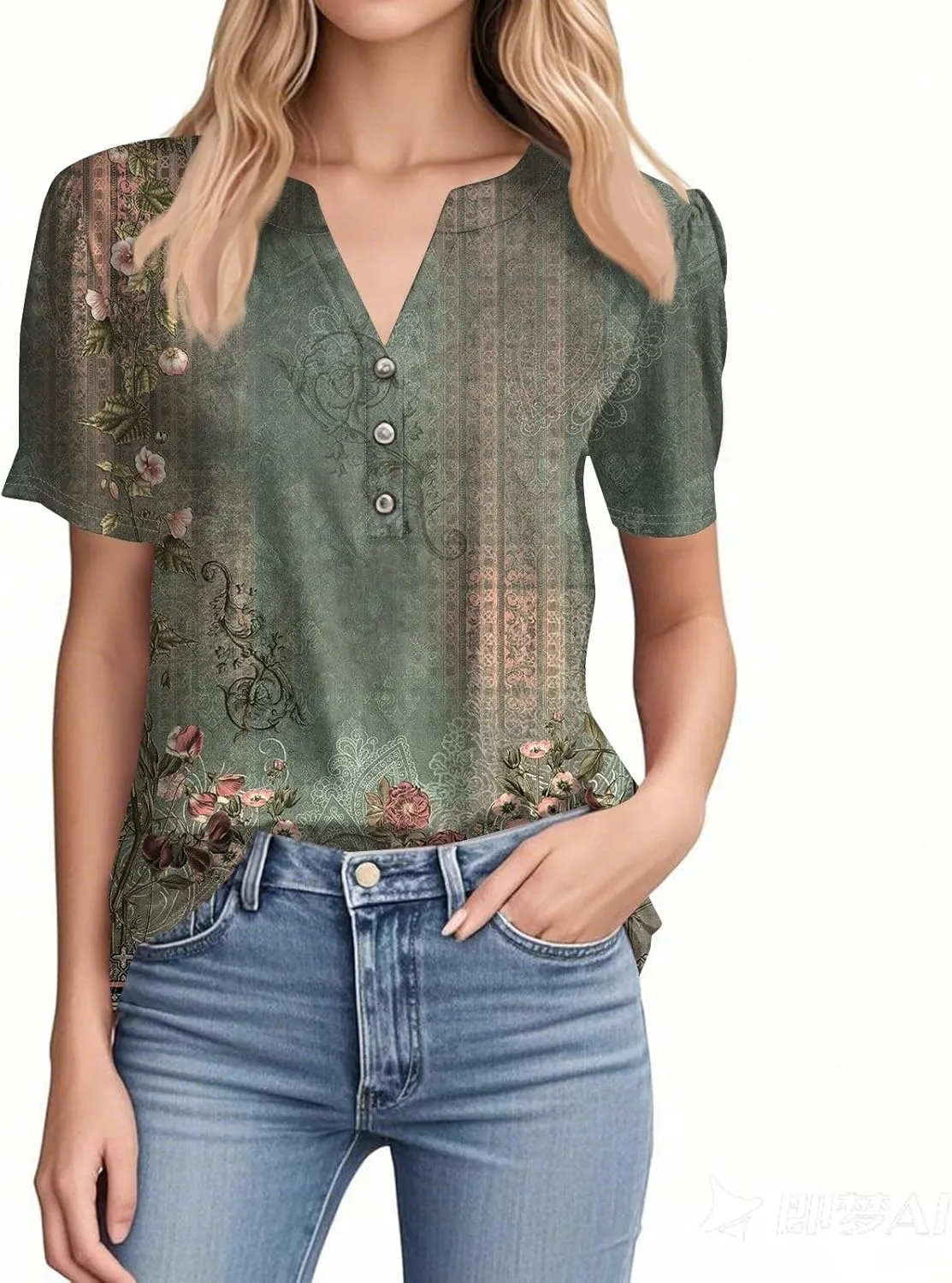 Women's Casual Short Sleeve Henley Shirt Stylish Button-Down V-Neck Top Lightweight and Comfortable for Everyday Wear