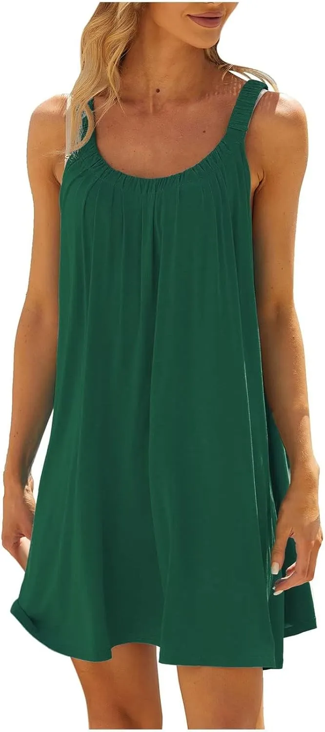 Womens Causal Summer Dress Beach Dress Sleeveless Waist Tie Front Bikini A- Line Mini Short Sun Dresses Beachwear