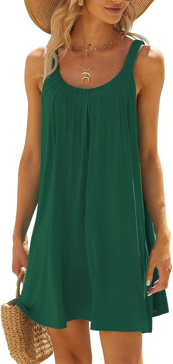 Womens Causal Summer Dress Beach Dress Sleeveless Waist Tie Front Bikini A- Line Mini Short Sun Dresses Beachwear