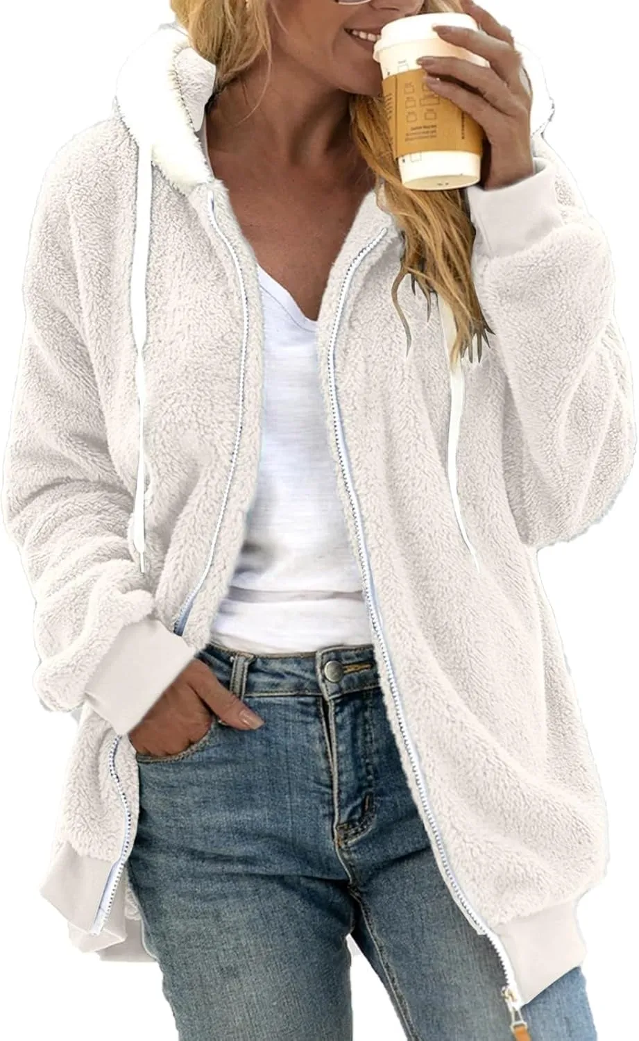 Women's Coats Basic Long Jacket Coat Color Artificial Wool Zipper Drawstring Long-Sleeved Hoodie The Drop Trench