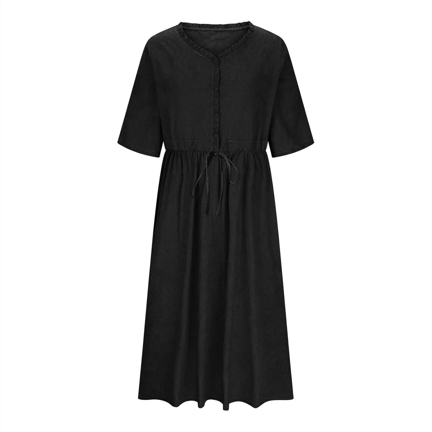 Women's Cotton Linen Dresses Summer Embroidered Sleeve A Line Comfy Cotton Maxi Dress Trendy Summer Vacation Clothes