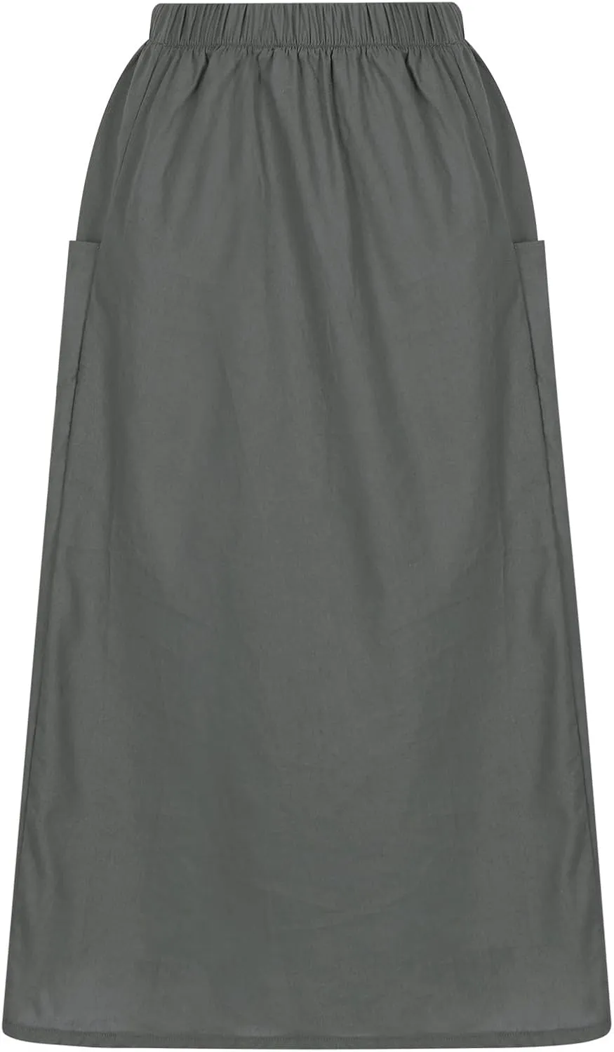 Women's Cotton Linen Midi Skirts Boho High Elastic Waist A Line Pleated Flowy Swing Long Skirts with Pockets