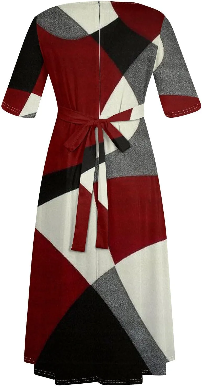 Women's Cruise Outfits 2025 Summer Casual Loose Trendy Round Neck 3/4 Sleeve Solid Floral Print Maxi Dress Plus Size, XL-5XL