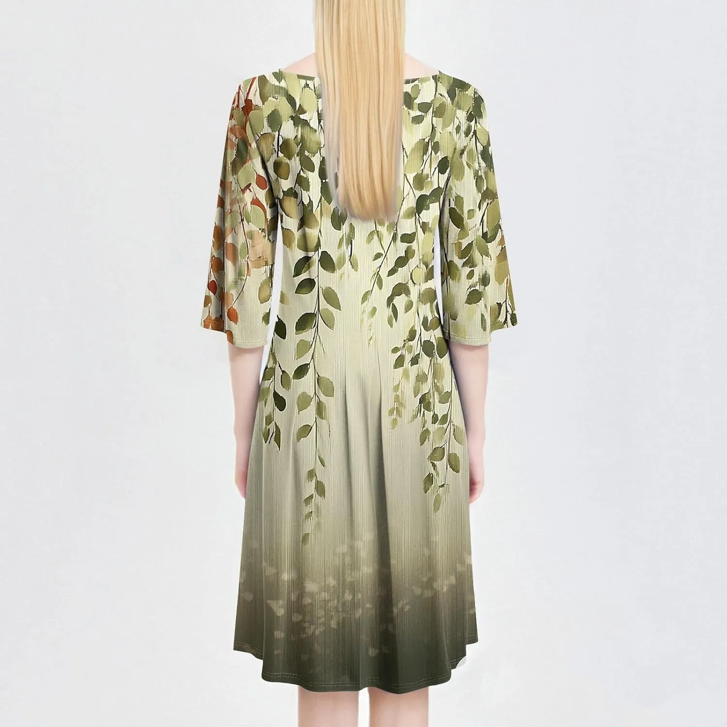 Women's Cute Summer Dresses Neck Three Quarter Sleeves Floral Print Loose Boho Flowy with Pockets Midi Dress, S-3XL