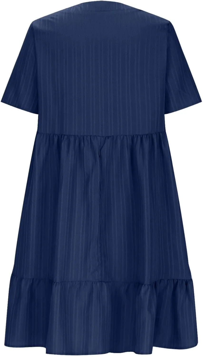 Womens Dresses 2025 Summer Spring Short Sleeve V Neck Mini T Shirt Dress Pleated Ruffle Flowy Beach Sundresses 2025