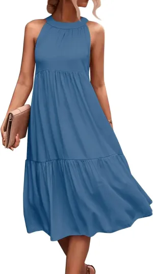Womens Dresses Patchwork High Waisted Loose Swing Womens Dresses Tea Party Dresses for Woman Maxi
