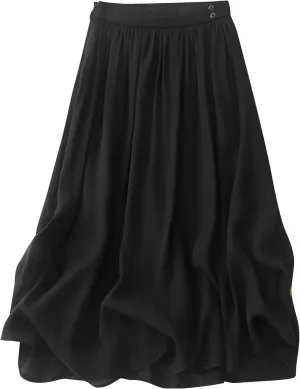 Women's Fall Skirts High Waist Skirts Solid Color Pleated A-Line Flared Flowy Midi Long Skirts