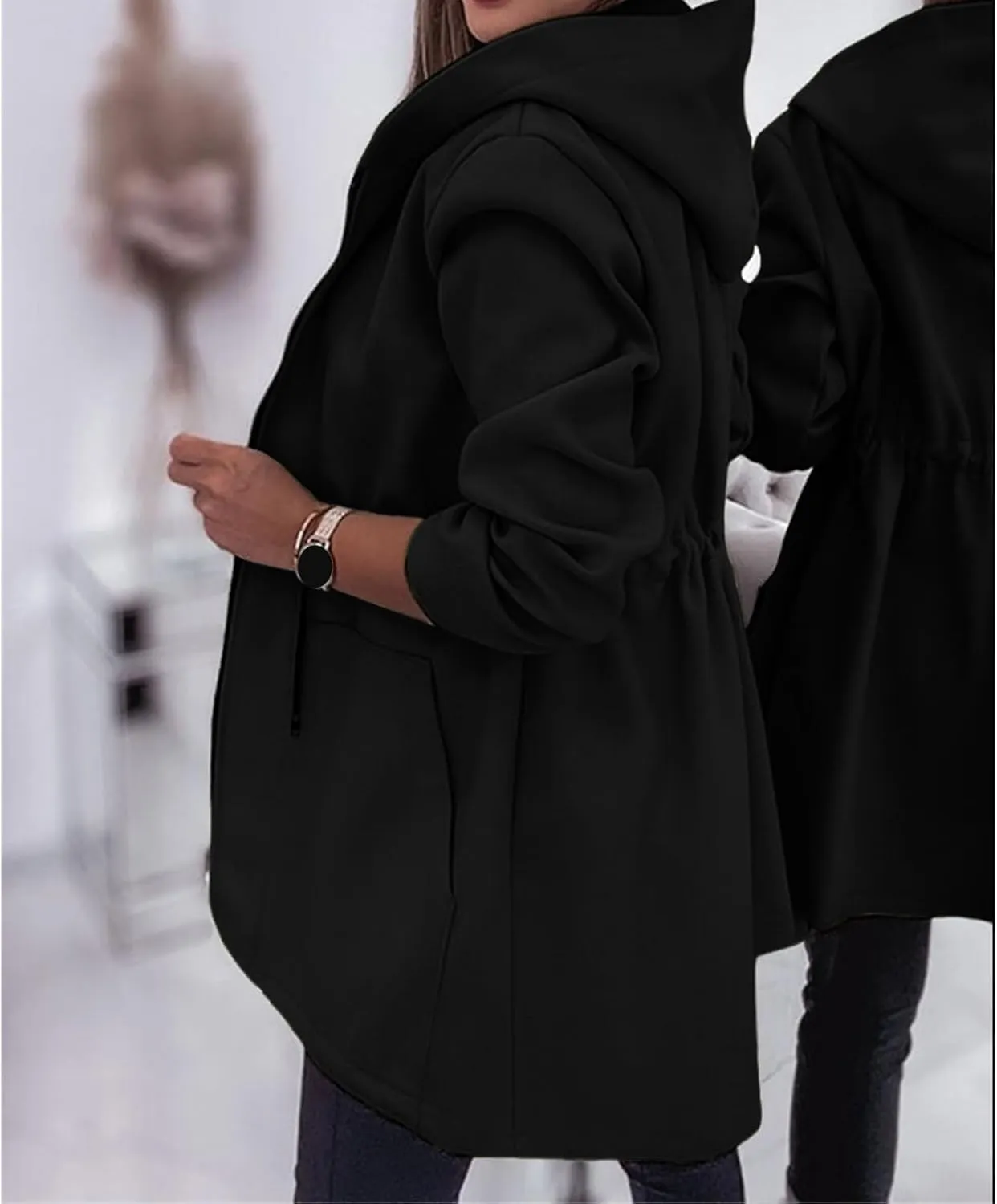 Womens Fleece Jacket Oversized Full Zip Hoodies Lightweight Windbreaker Comfortable Drawstring Open Front Coats