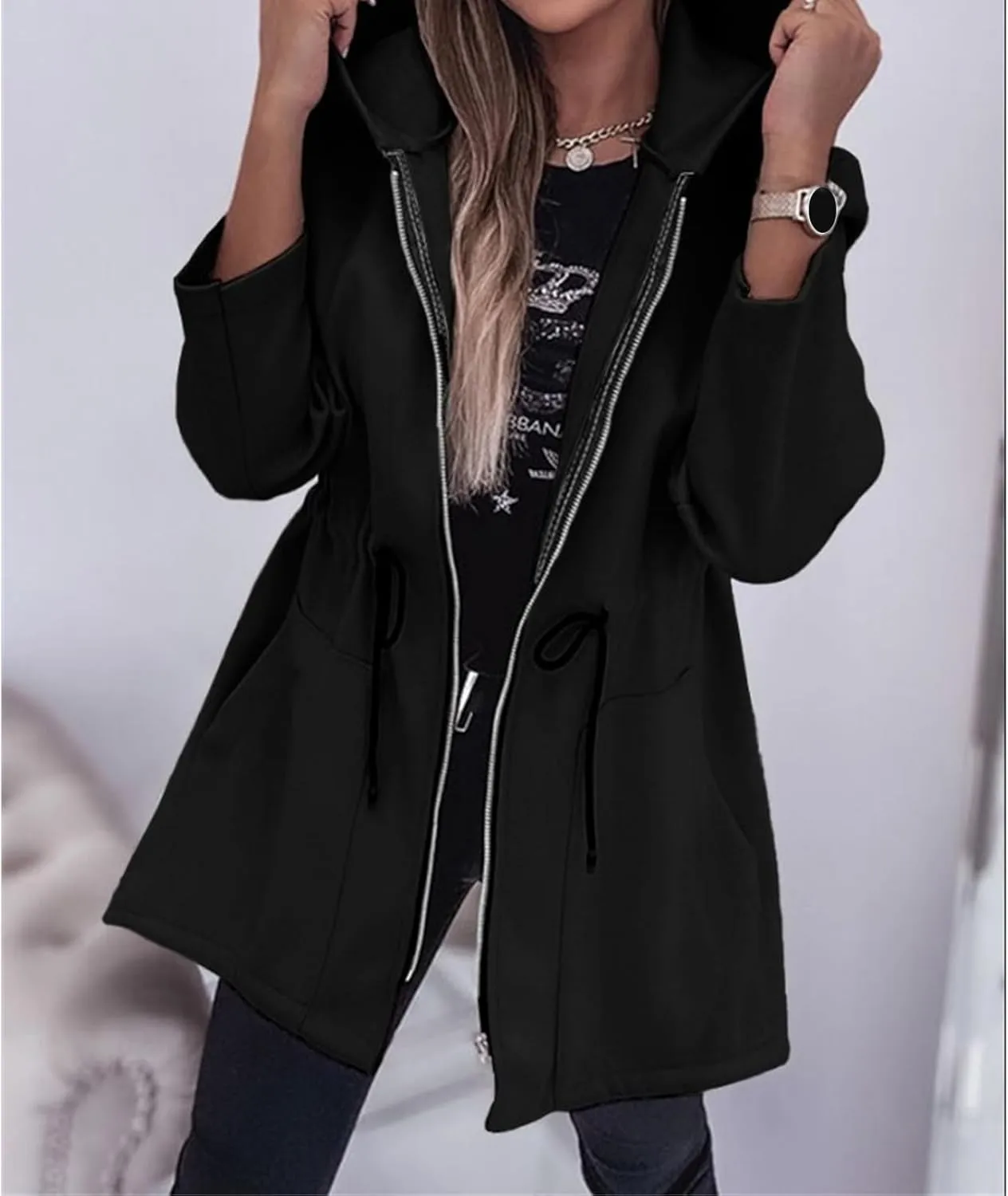 Womens Fleece Jacket Oversized Full Zip Hoodies Lightweight Windbreaker Comfortable Drawstring Open Front Coats