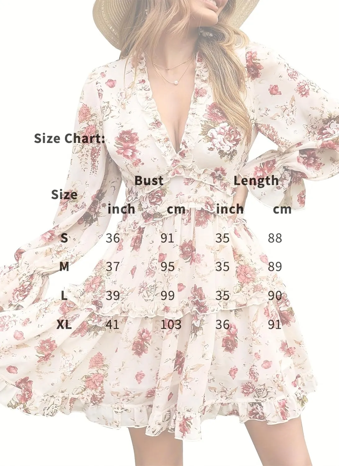 Women's Floral Deep V Neck Long Sleeve Backless Flowy A-Line Ruffle Boho Mini Dress 2025 Spring Summer Dresses